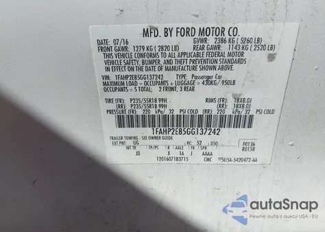 2016 Ford Taurus Sel из США, поврежденный, VIN 1FAHP2E85GG137242